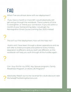 FAQ page of the Staying Connected During Military Separations Workbook