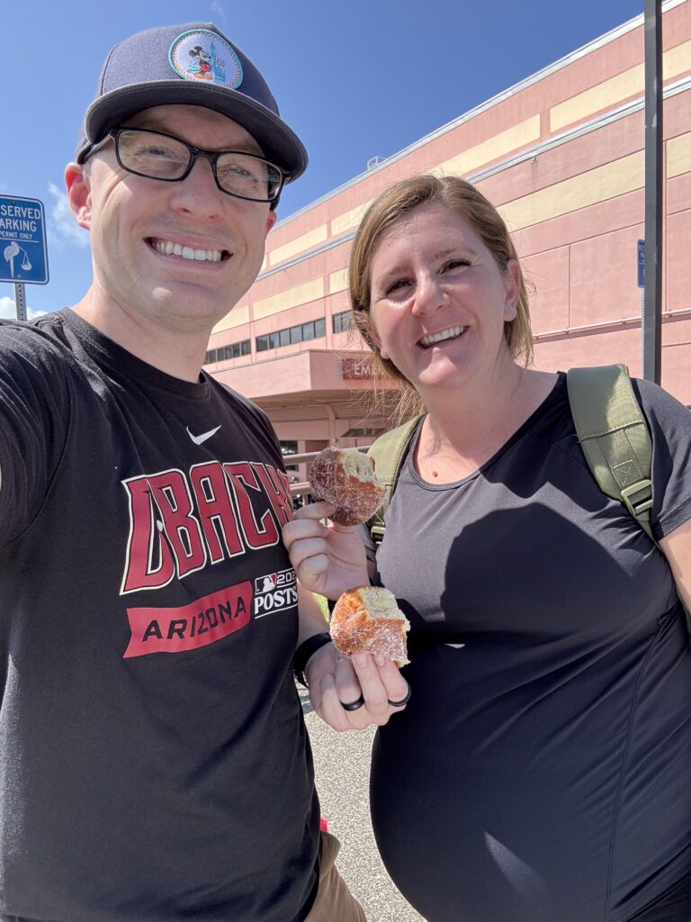 military spouse, michelle, and soldier husband. Outside military hospital before the birth of their 6th child. Tripler Hospital, Oahu