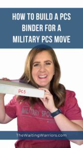 a military spouse’s PCS binder organized with orders, medical records, and school paperwork for a military PCS move.